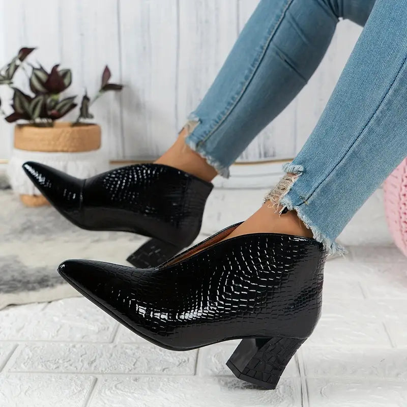 Patent Pointed-Toe Heeled Ankle Boots