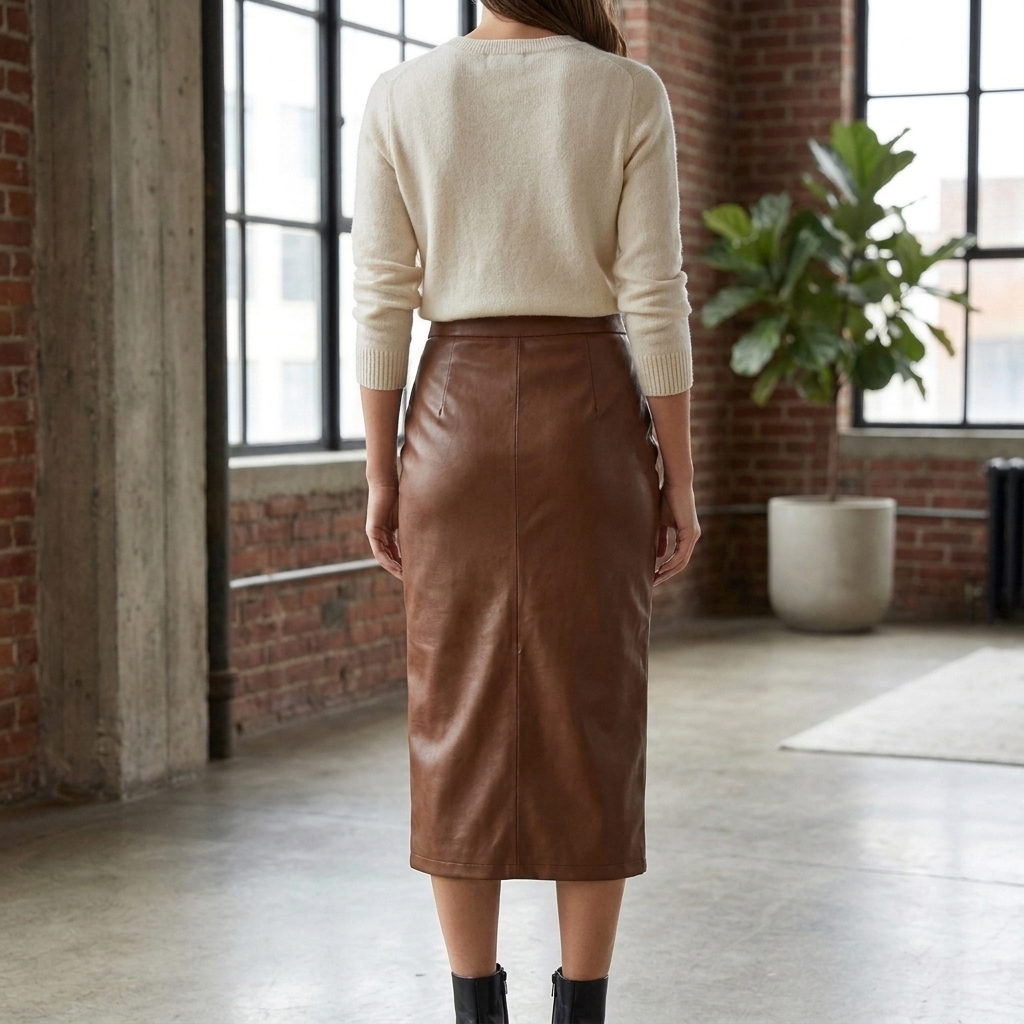 Pleated Midi Skirt with Front Slit