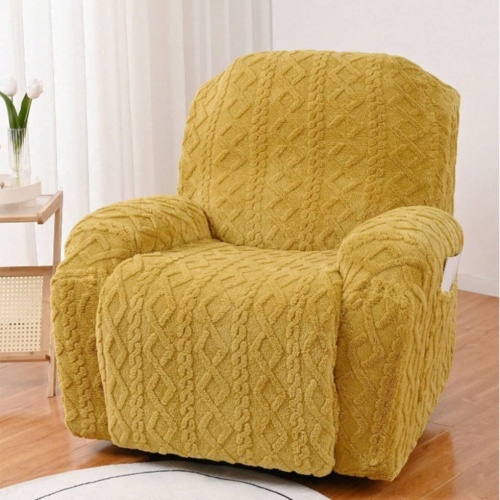 Plush Recliner Sofa Cover with Cable Knit Texture