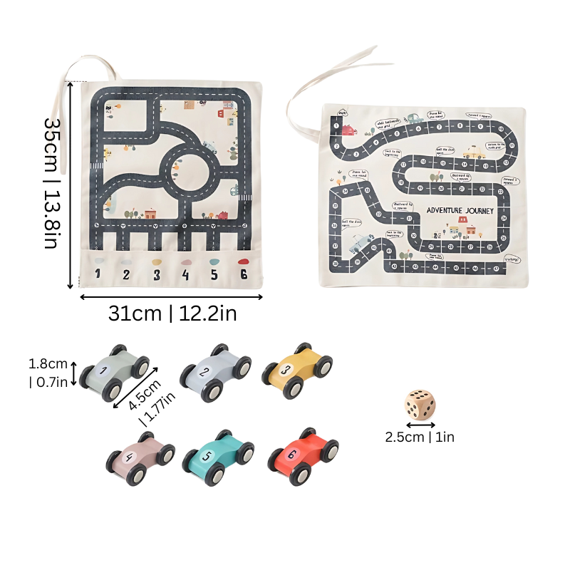 Portable Kids' Race Track Play Set with Wooden Cars