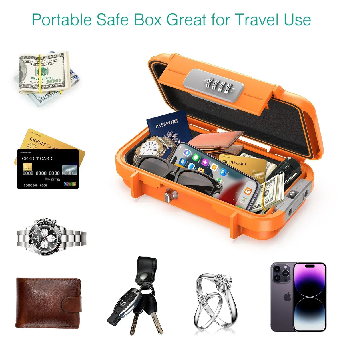 Portable Waterproof Safe – Compact Travel Security Box with Combination Lock & Steel Cable