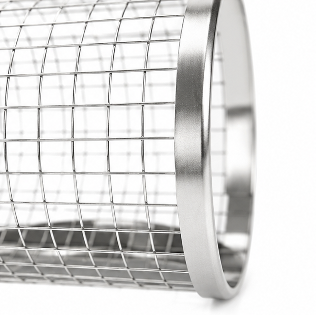Rolling Stainless Steel Mesh Grill Basket with Hook