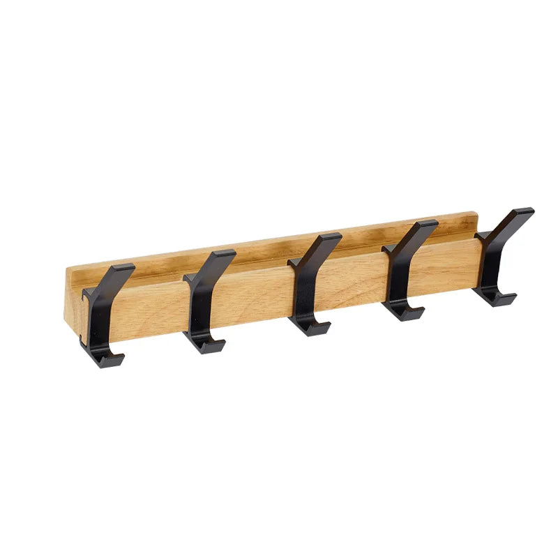 Scandinavian Style Wooden and Metal Wall Mounted Coat Rack with Movable Hooks