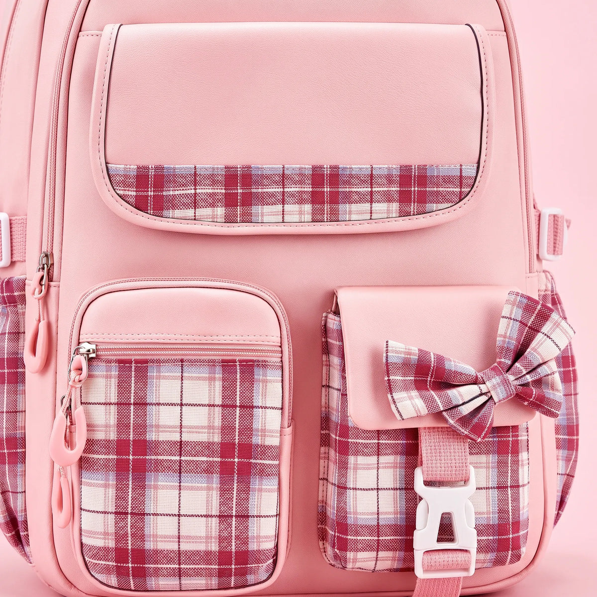 School Backpack with Plaid Detail