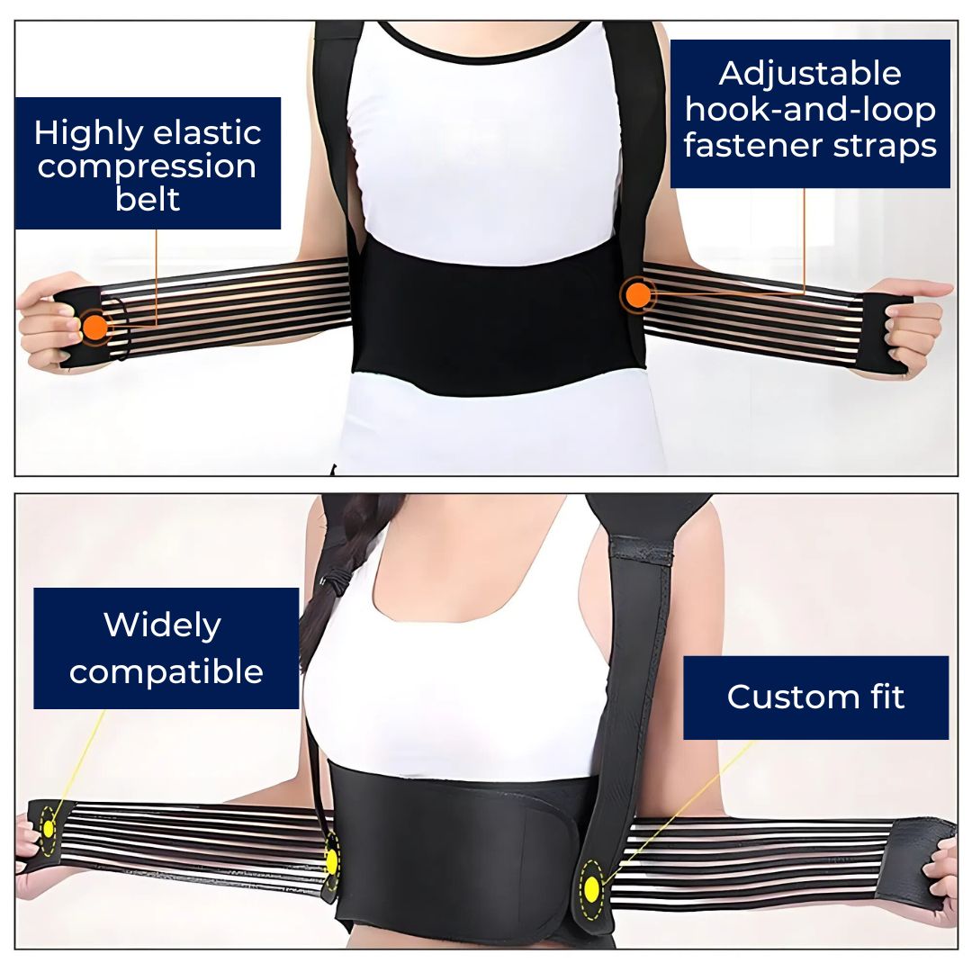 Self-Heating Back Support Brace - Adjustable Heated Posture Corrector for Back Pain Relief & Posture Improvement