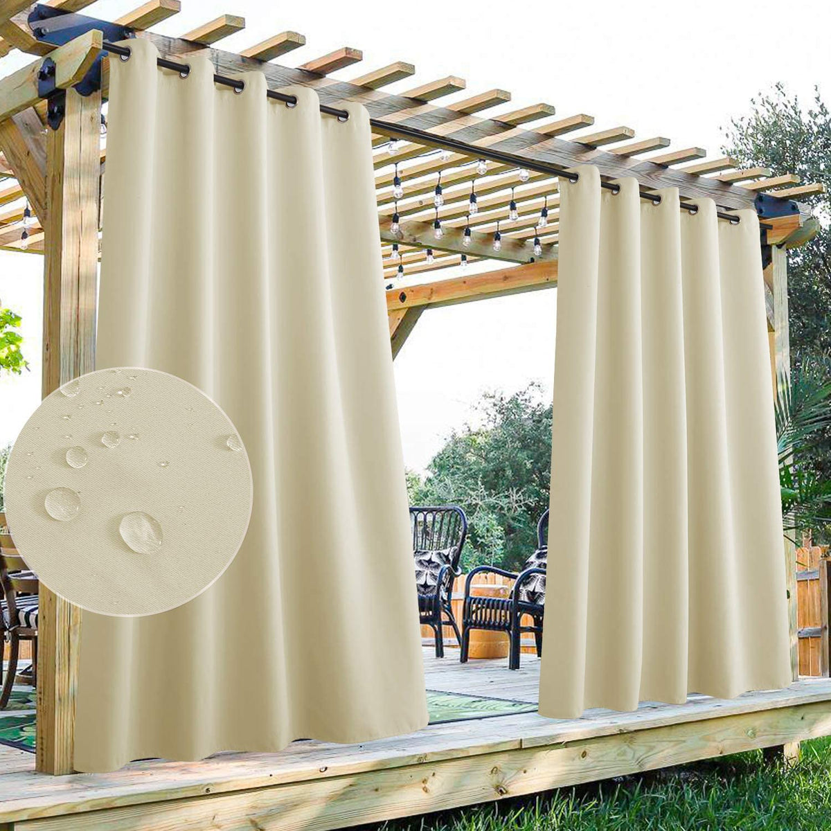 Set of 2 Waterproof Outdoor Patio Curtains with Grommets, Windproof & Privacy