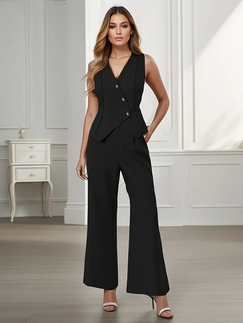 Sleeveless Blazer & Wide Leg Trousers Set