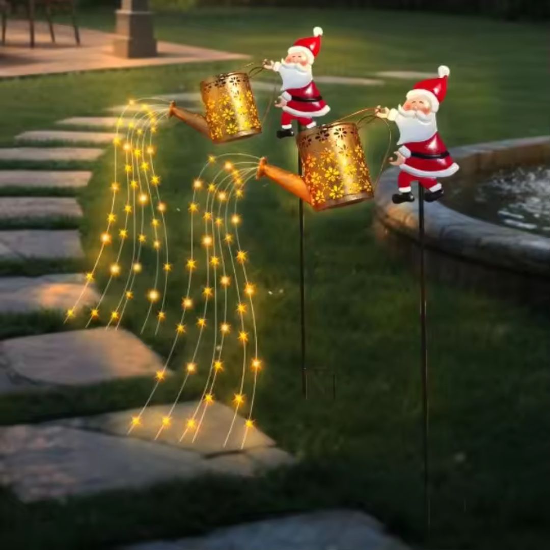 Solar Santa Watering Can String Lights – Outdoor Christmas String Lights