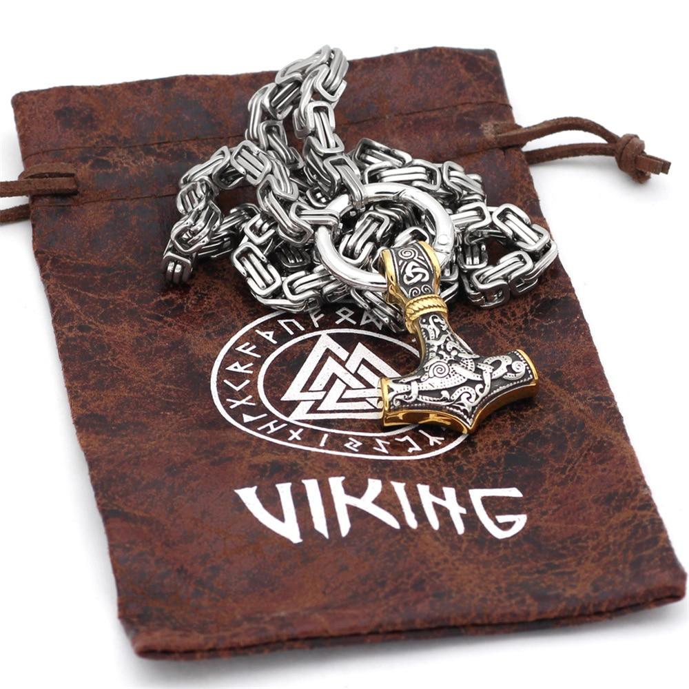 Stainless Steel Double Wolf Head & Mjolnir Survival Spirit Necklace or Bracelet