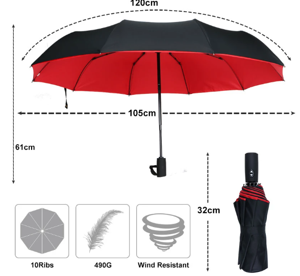 Stormproof Folding Umbrella with Wind-Resistant Design
