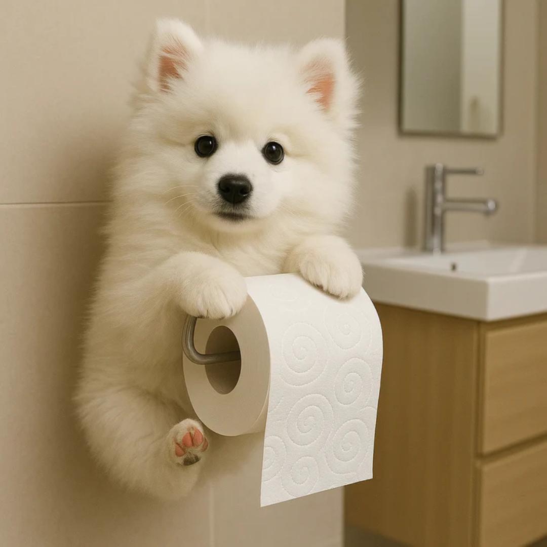 Toilet Paper Holder - Wall Mount Holder in Playful Dog Design