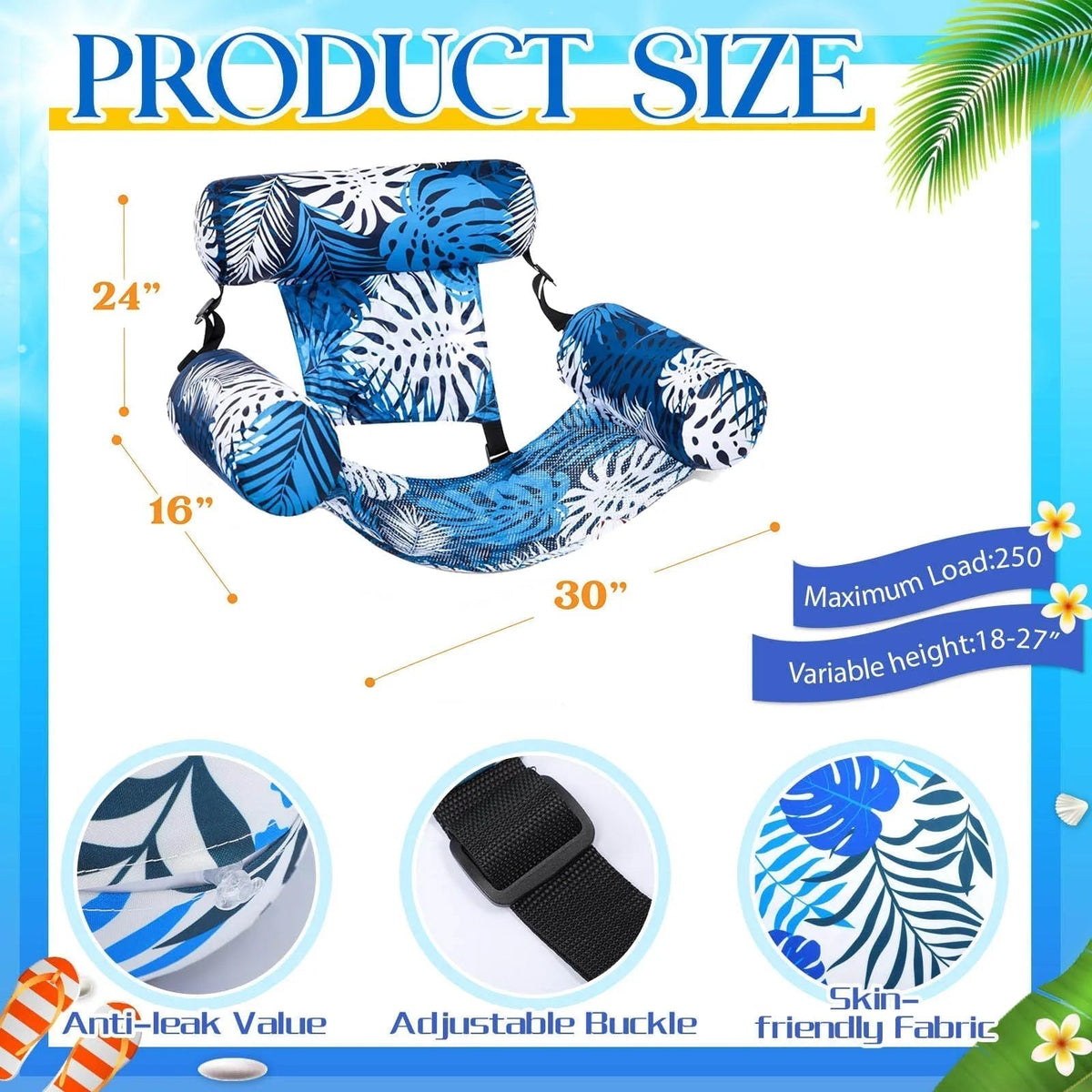 Tropical Style Inflatable Lounger — Adjustable Backrest Pool Chair