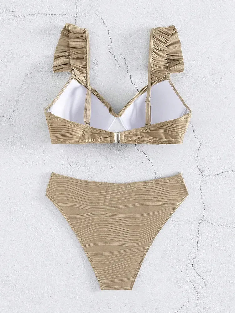 Vintage Pleated High-Waisted Bikini - Retro Elegance and Comfort