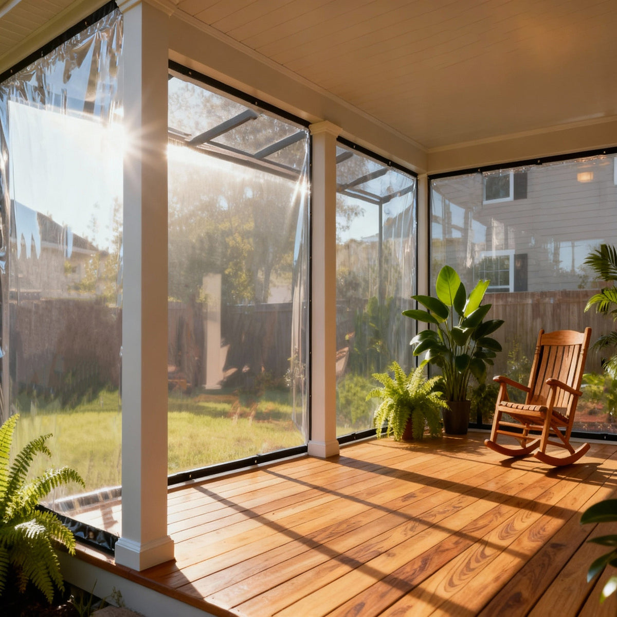 Weatherproof Clear PVC Protective Tarp with Grommets for Gazebos, Pergolas and Porches, 0.35 mm Thickness