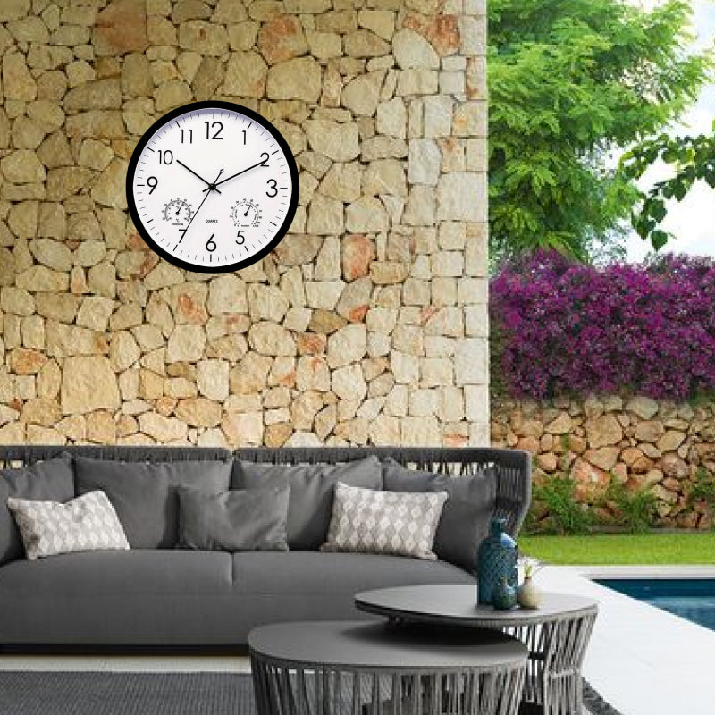 Weatherproof Outdoor and Garden Wall Clock with Thermometer