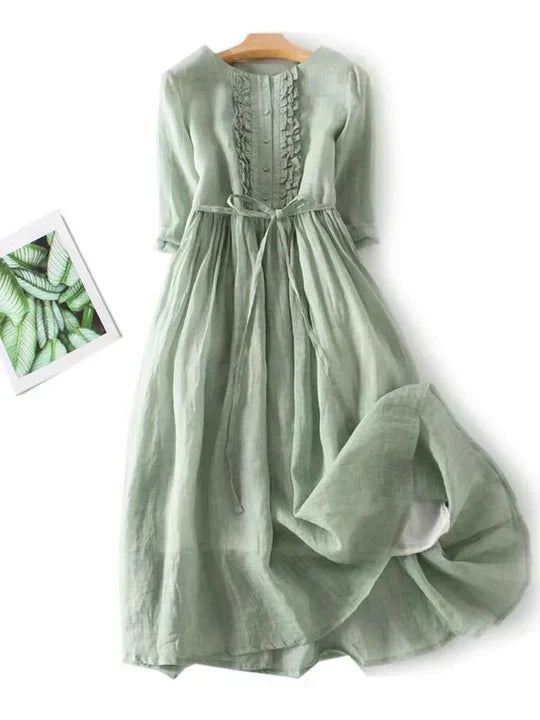 Women's Breezy Ruffled Tie-Waist Midi Dress