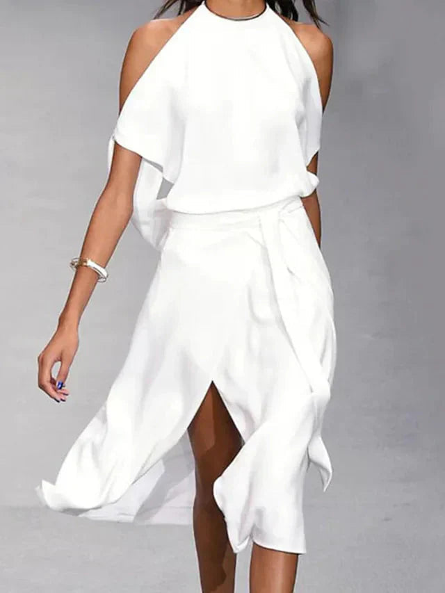 Women's Cold-Shoulder Wrap Midi Dress