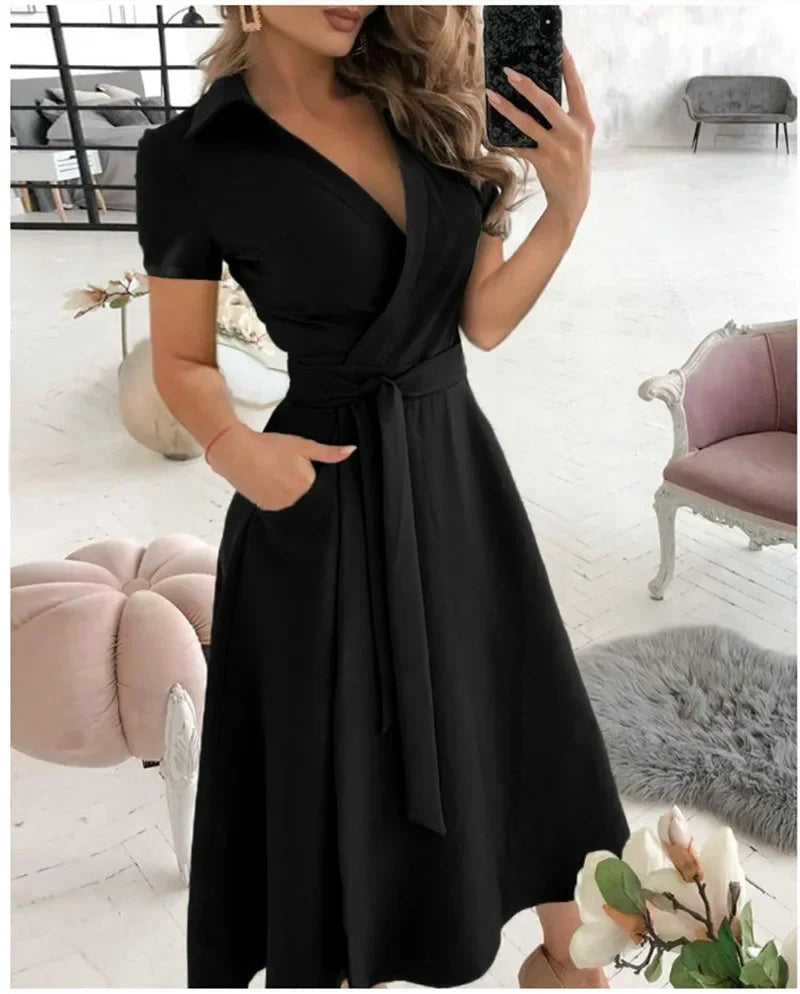Women's Collared Wrap Midi Dress