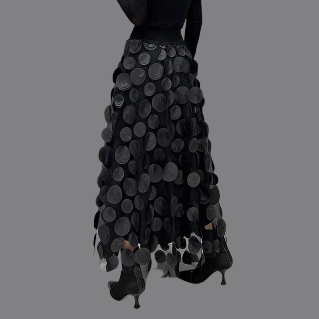 Women's High-Waisted Midi Skirt with Round Appliqués