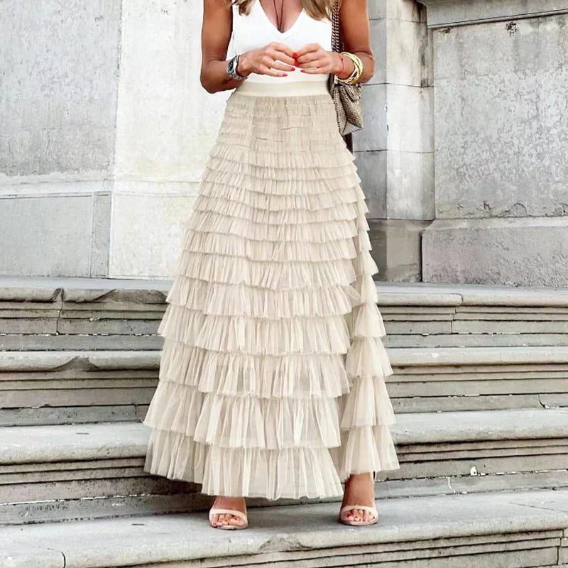 Women's High-Waisted Tiered Maxi Skirt