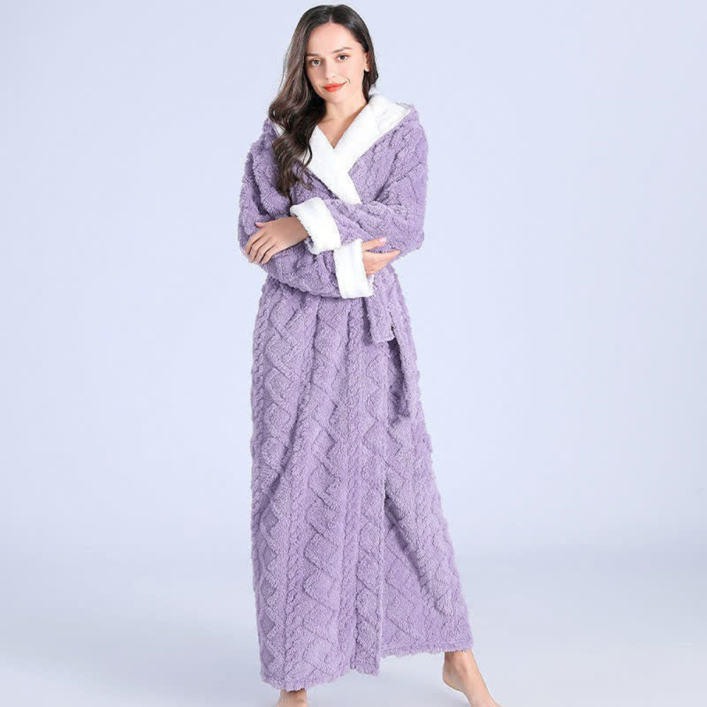 Women's Hooded Bathrobe - Warm Plush Lounging Robe