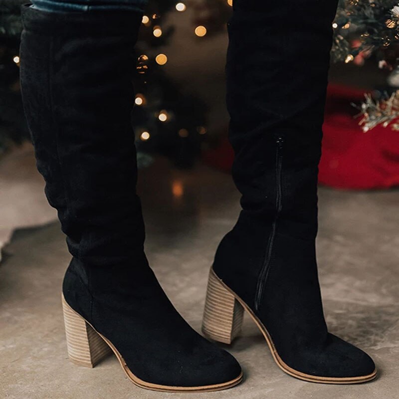 Women's Knee-High Slouch Boots - Side Zipper