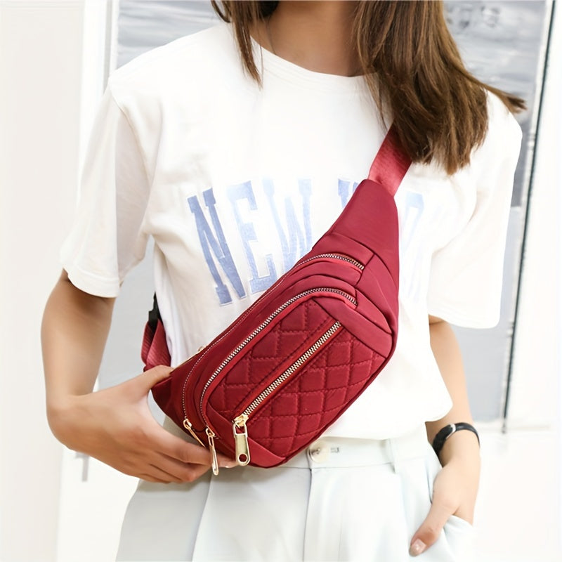 Women's Lightweight Quilted Diamond Pattern Belt Bag with Double Zipper
