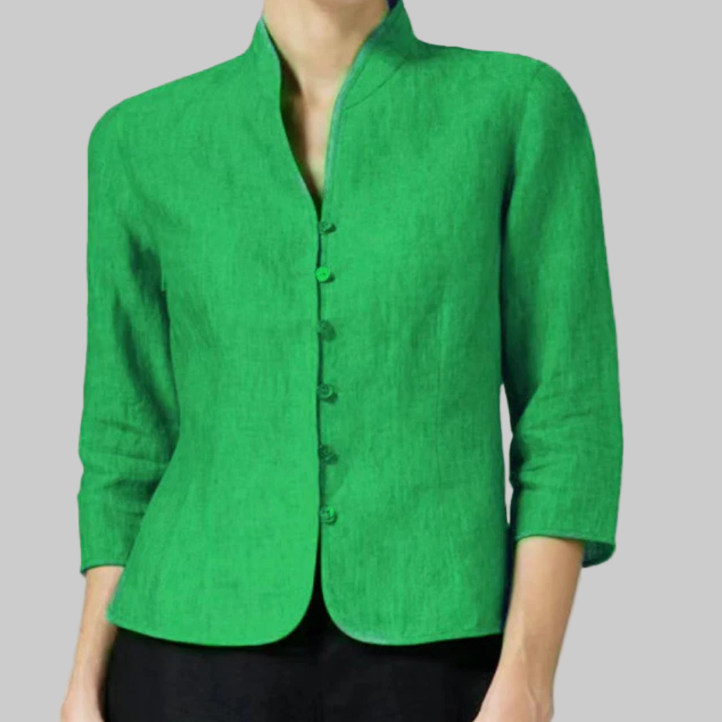 Women's Mandarin Collar Button-Up Blouse