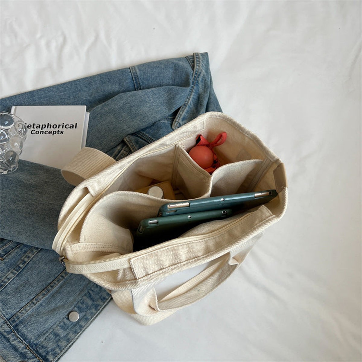 Women's Multifunctional Canvas Tote Bag with Adjustable Crossbody Shoulder Strap