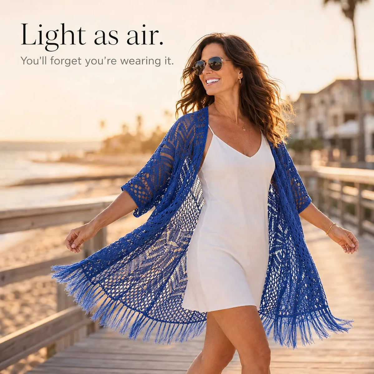 Women's Oversized Crochet Tassel Kimono Cardigan
