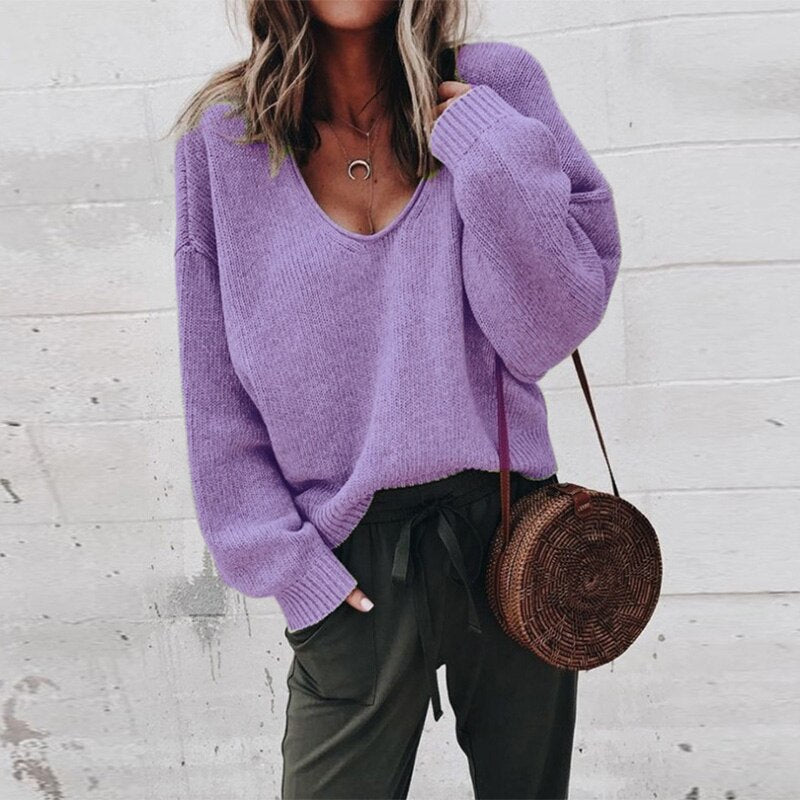 Women's Oversized V-Neck Sweater
