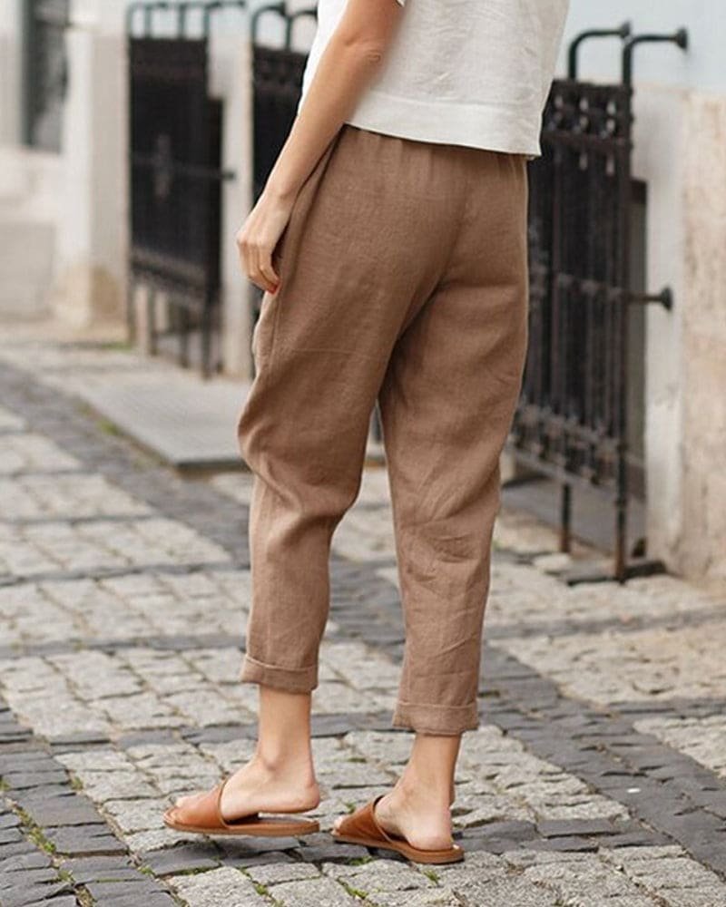 Women's Relaxed-Fit Tapered Linen-Cotton Elastic Waist Pants