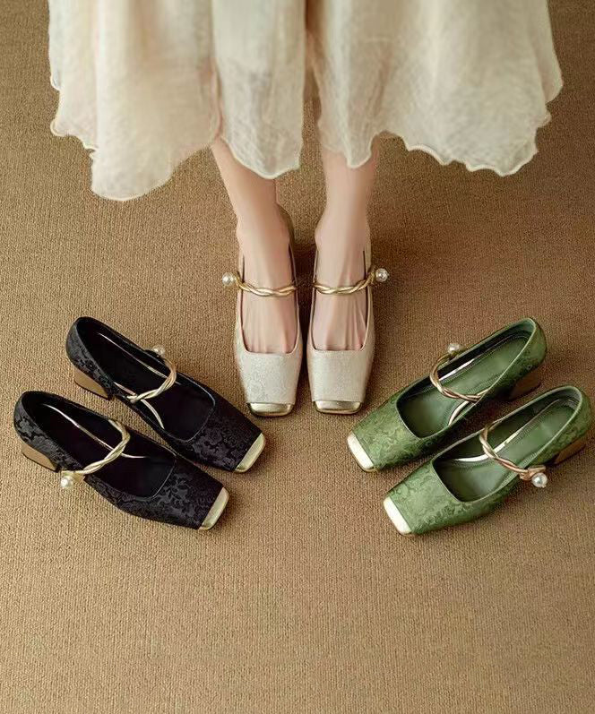 Women's Retro Chunky Heel Loafers with Buckle Strap