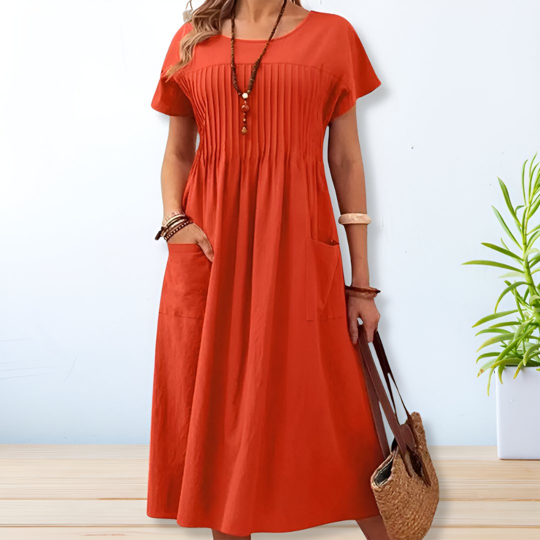 Women's Short Sleeve A-Line Midi Dress