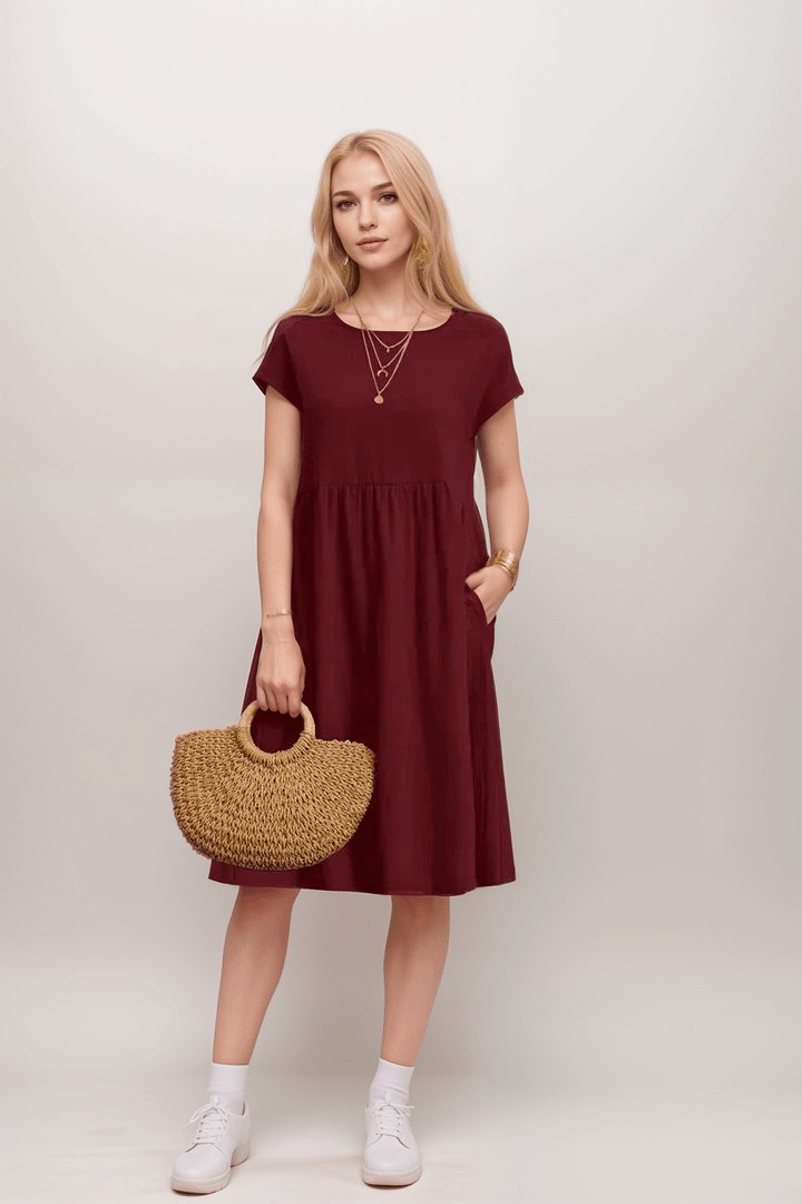 Women's Short Sleeve A-Line Midi Dress
