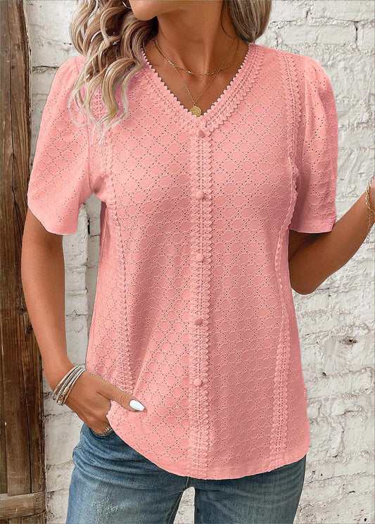 Women's Short Sleeve Button-Down Blouse