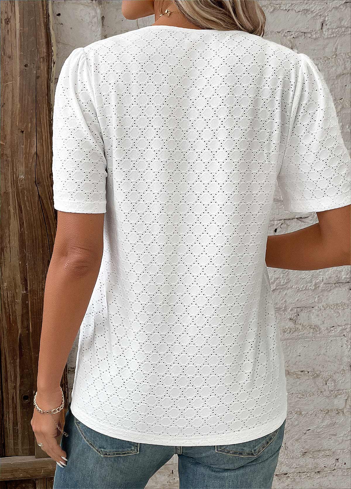 Women's Short Sleeve Button-Down Blouse