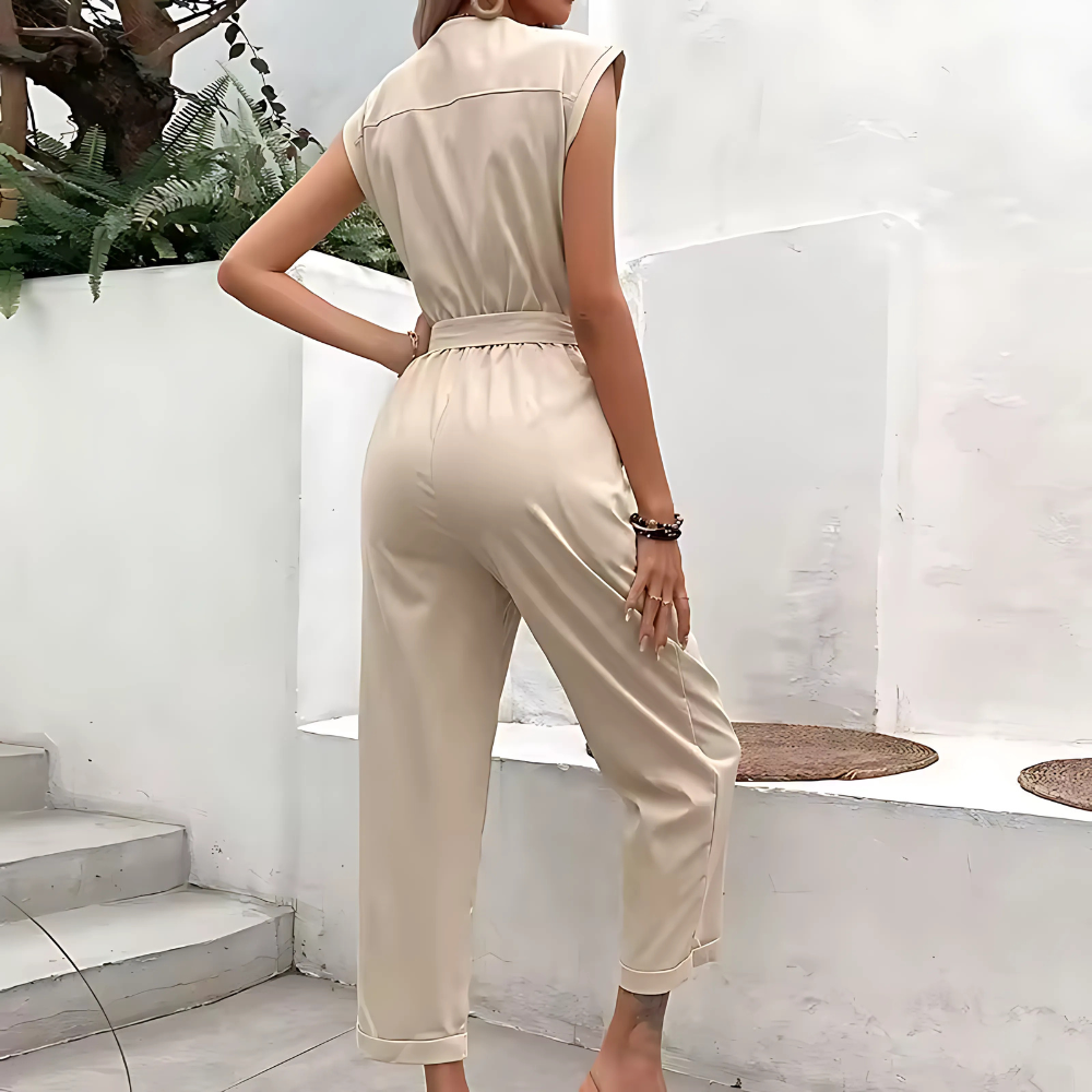 Women's Short Sleeve V-Neck Jumpsuit