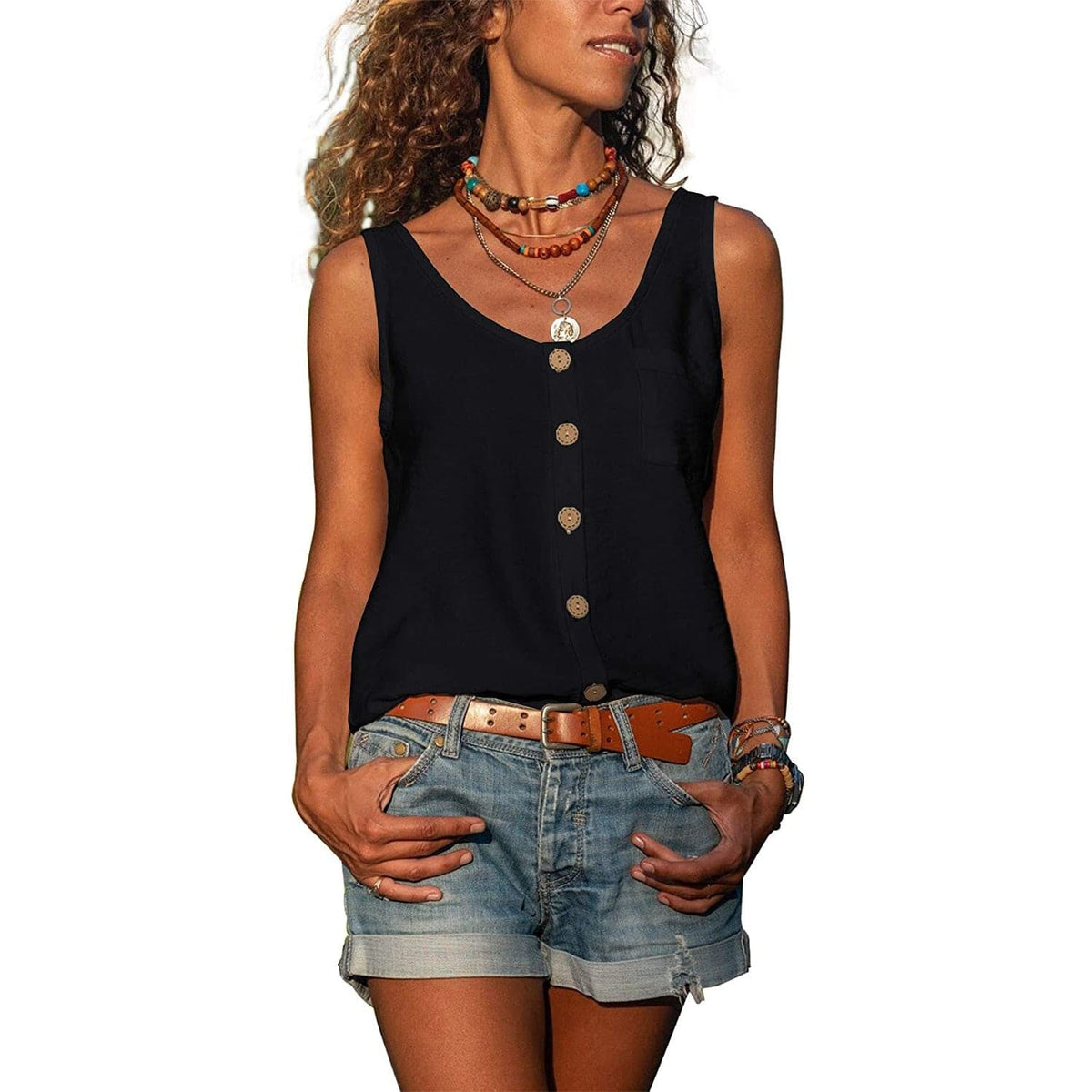 Women's Sleeveless Button-Down Tank Top