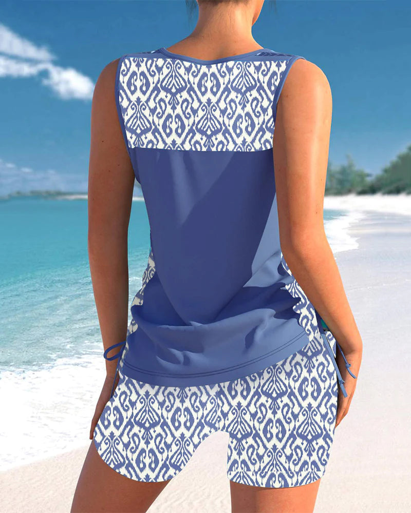 Women's Sleeveless V-Neck Two-Piece Tankini Set