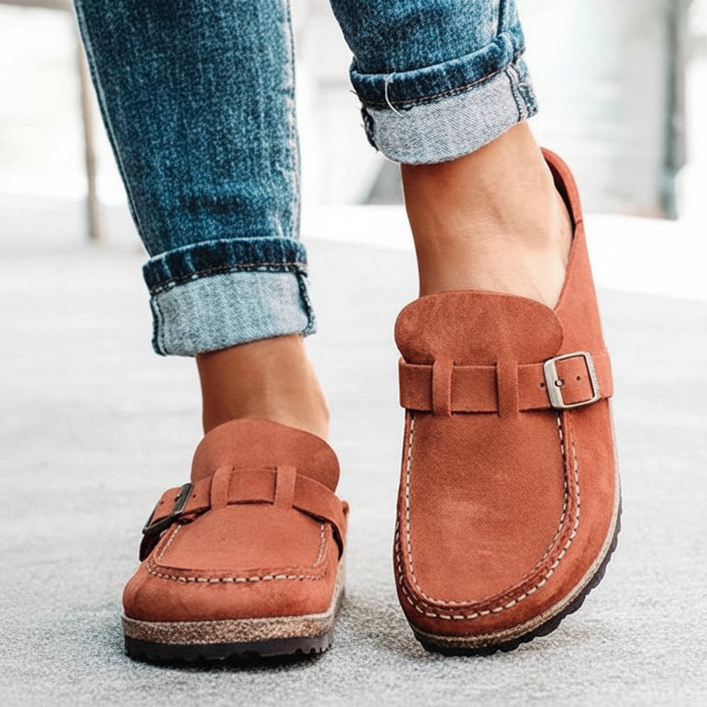 Women's Suede Buckle Slippers with Soft Foam Comfort Sole