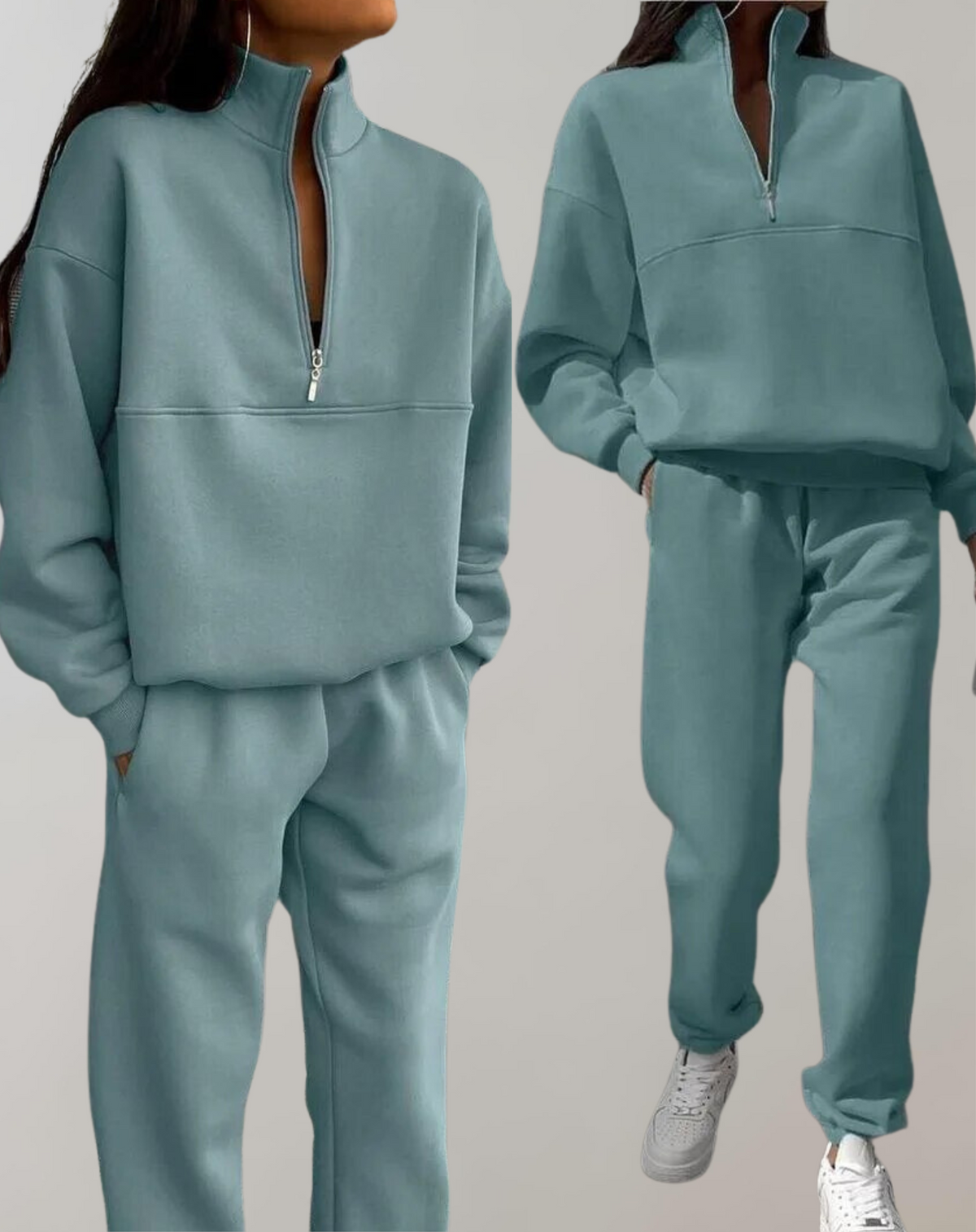 Women's Tracksuit Set with Half-Zip Sweatshirt