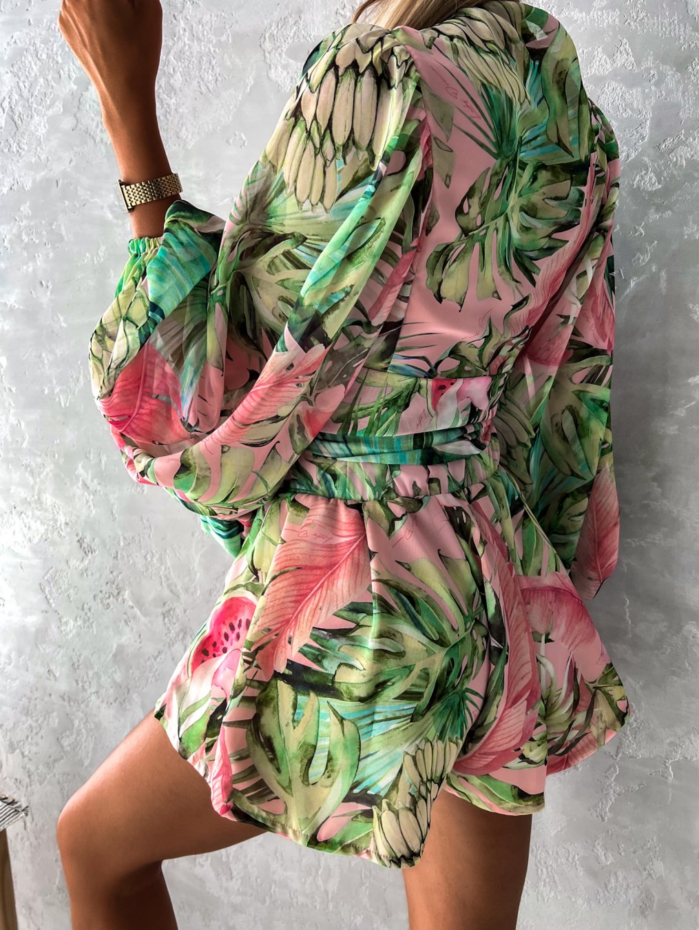 Women's Tropical Print Wrap Top Two-Piece Set