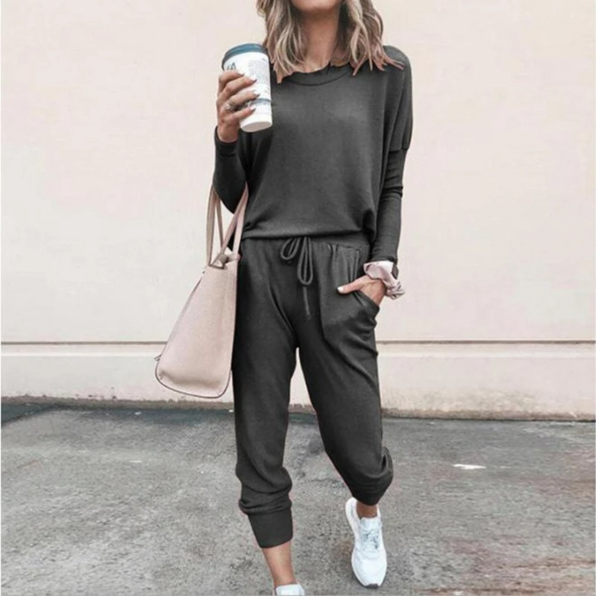 Women's Two-Piece Long-Sleeve Drawstring Waist Set