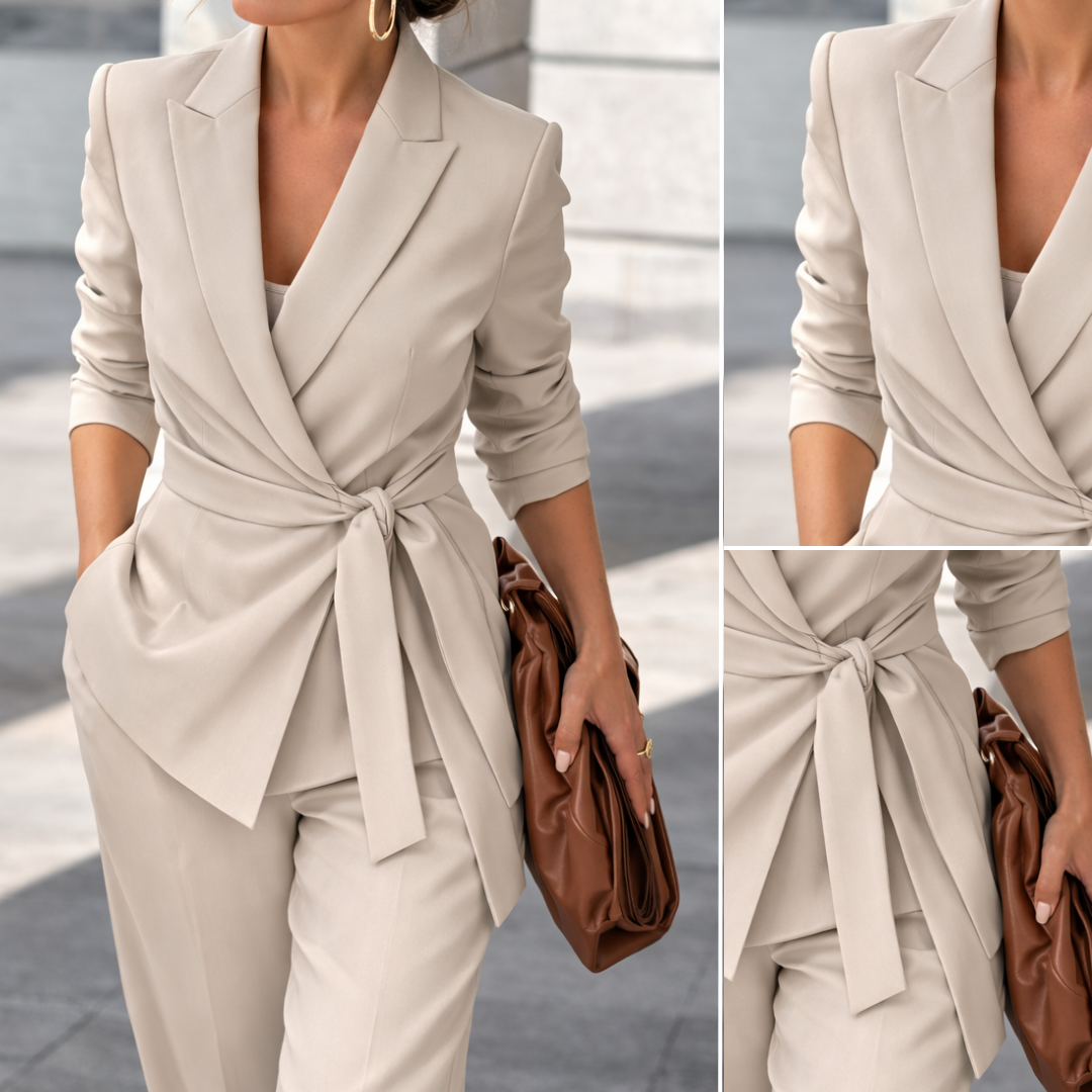 Women's Two-Piece Set | Elegant Style with Tie Belt & Trousers