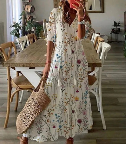 Women's V-Neck A-Line Midi Dress