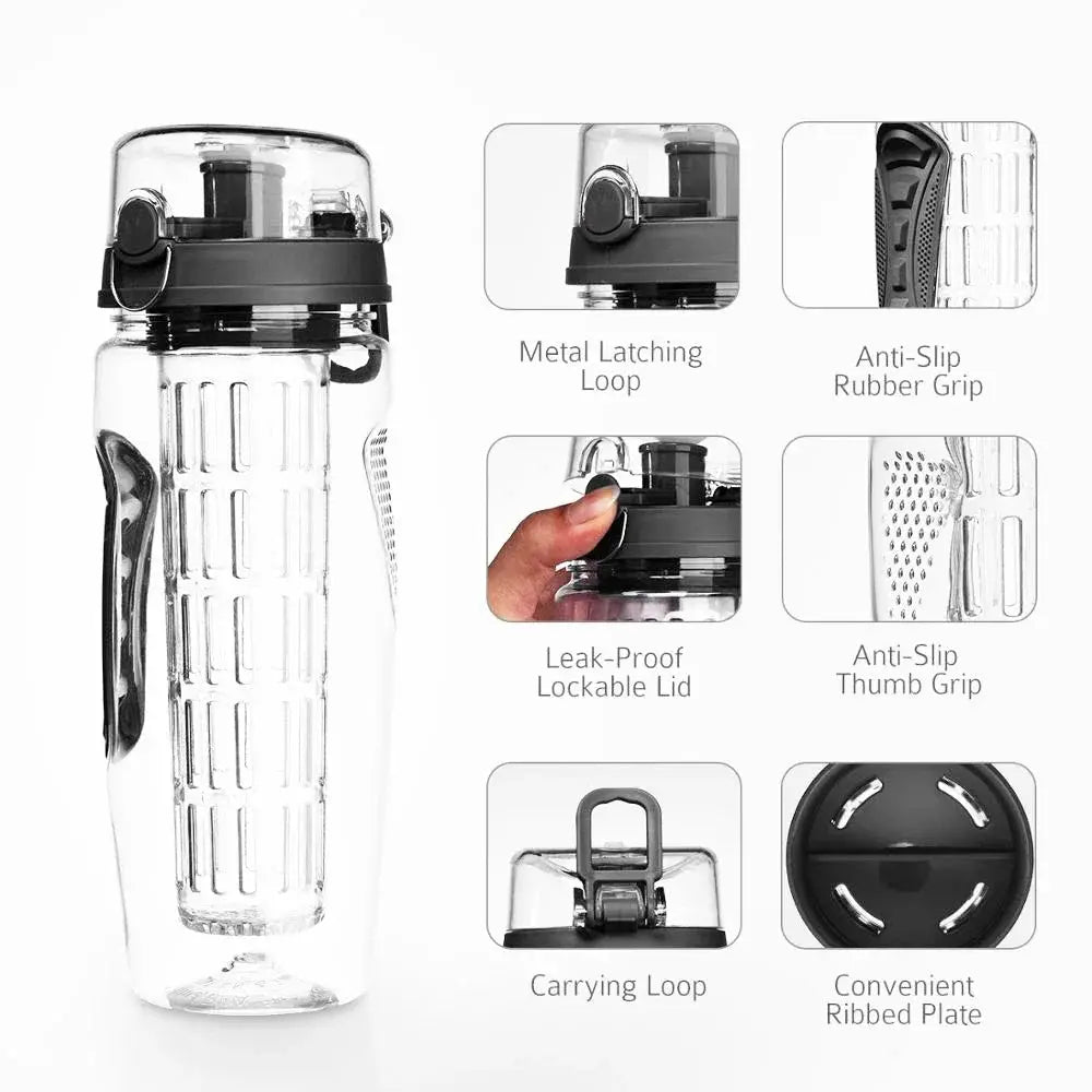 1 Litre Water Bottle with Fruit Infuser and Time Tracker