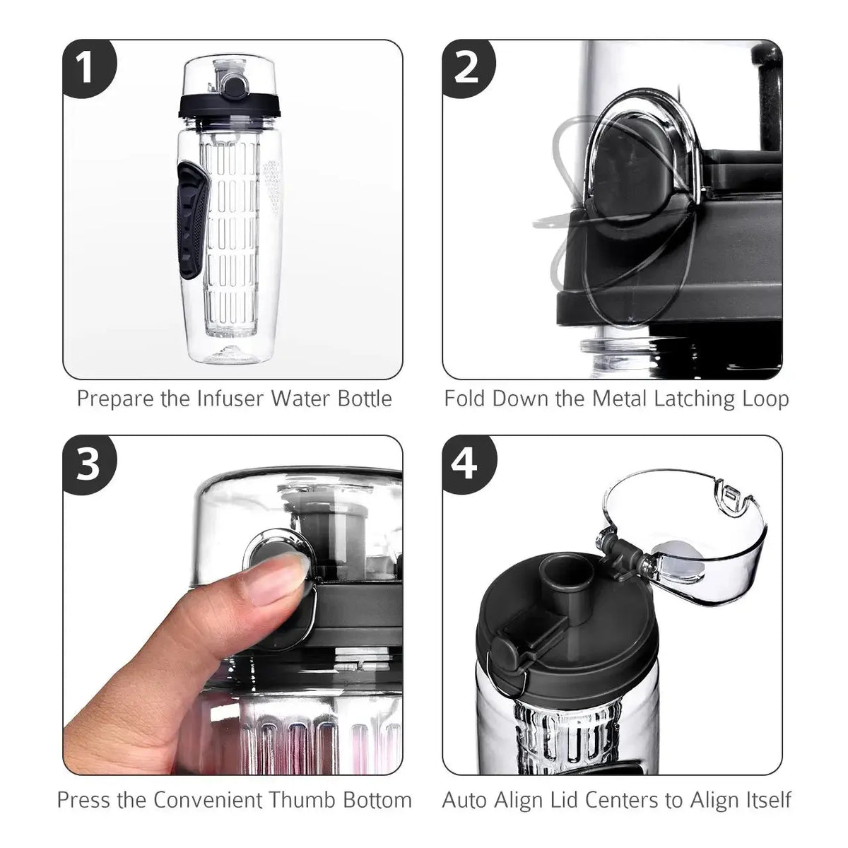 1 Litre Water Bottle with Fruit Infuser and Time Tracker