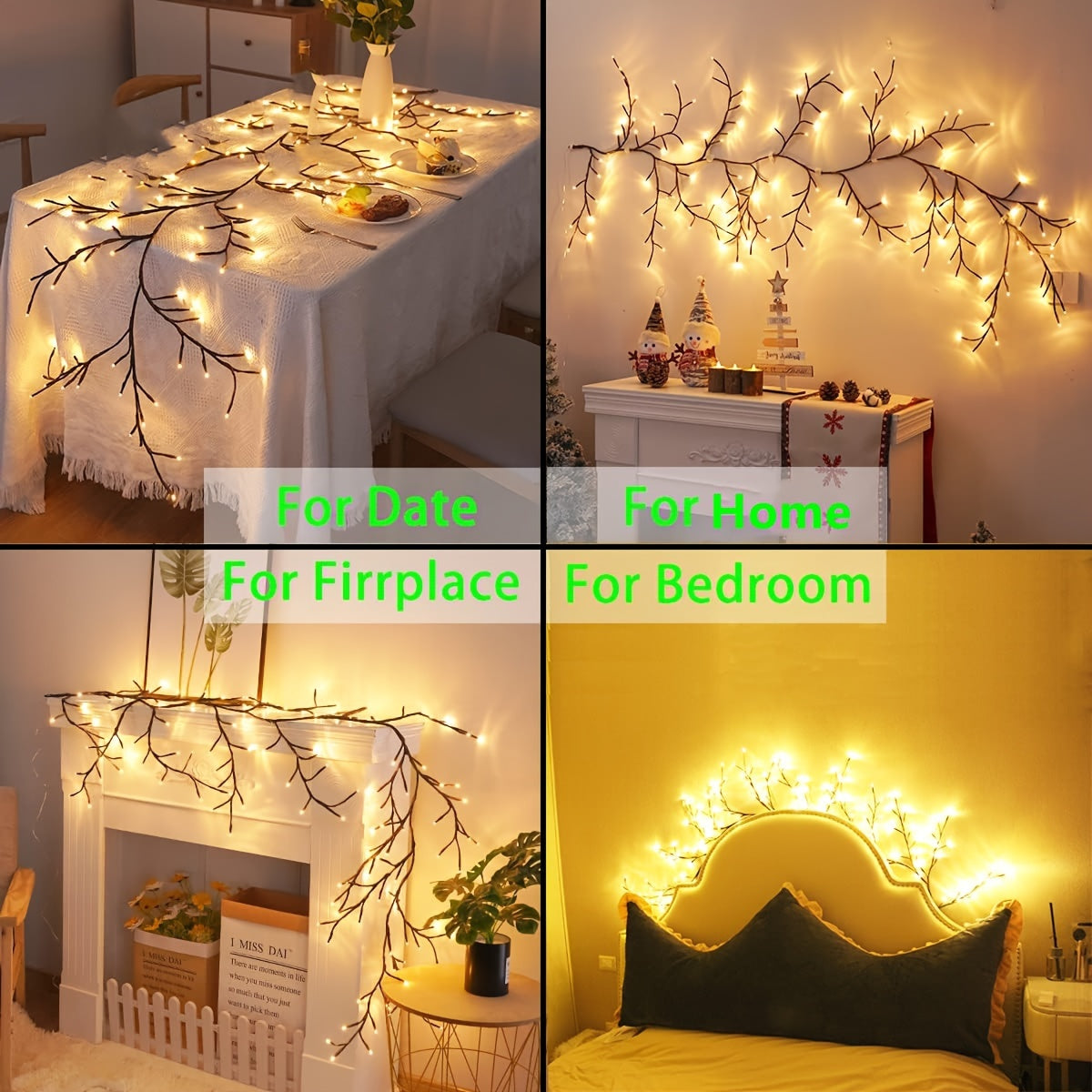 1 Piece Flexible Willow Branch Lights with 72/96 LEDs and 8 Lighting Modes