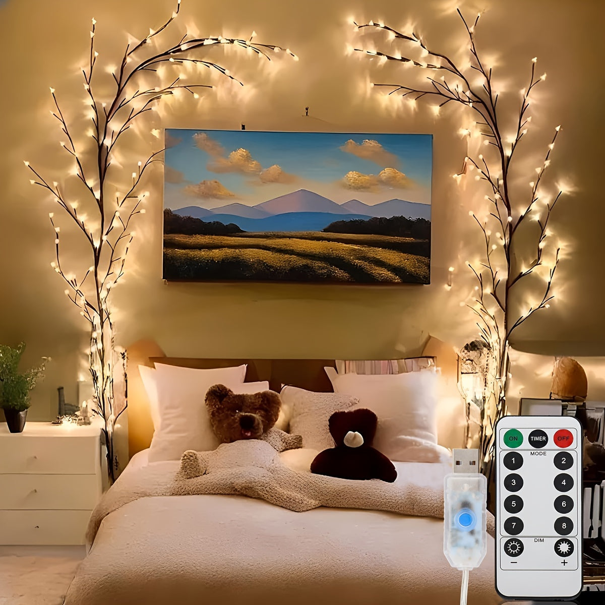 1 Piece Flexible Willow Branch Lights with 72/96 LEDs and 8 Lighting Modes